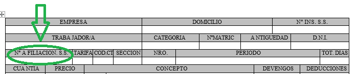 número afiliación en nómina