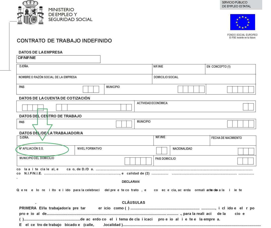 número de afiliación contrato de trabajo